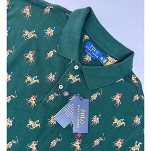 Polo Ralph Lauren Shirt Mens 2XL Green All Over Pony Race Polo Equestrian NWT